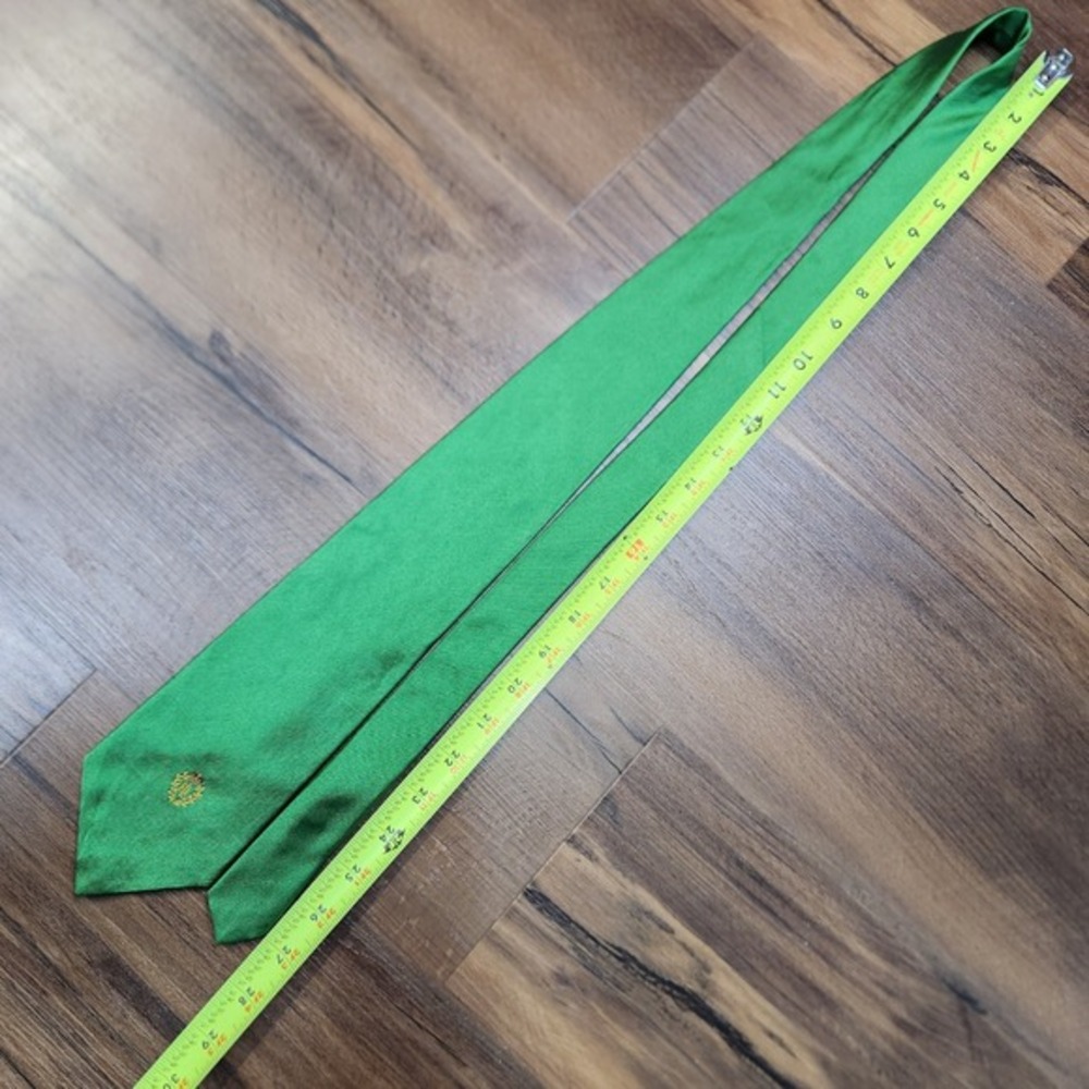 Vintage Ralph Lauren  Silk Emerald‎ Green Ribbed Tie Crown Logo - Picture 5 of 5
